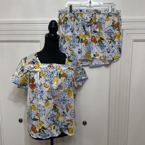 Johnny Was Citrus and Floral Sleep Set Size Large - Picture 2 of 5